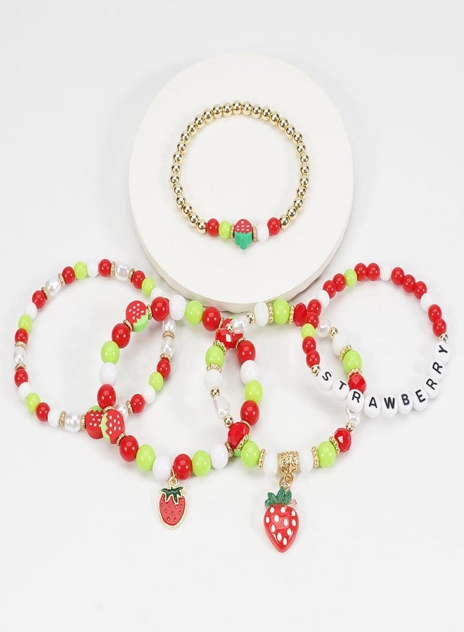 Briutn Strawberry Beaded Bracelet Stackable Charm Bracelets Summer Jewelry - Image 4
